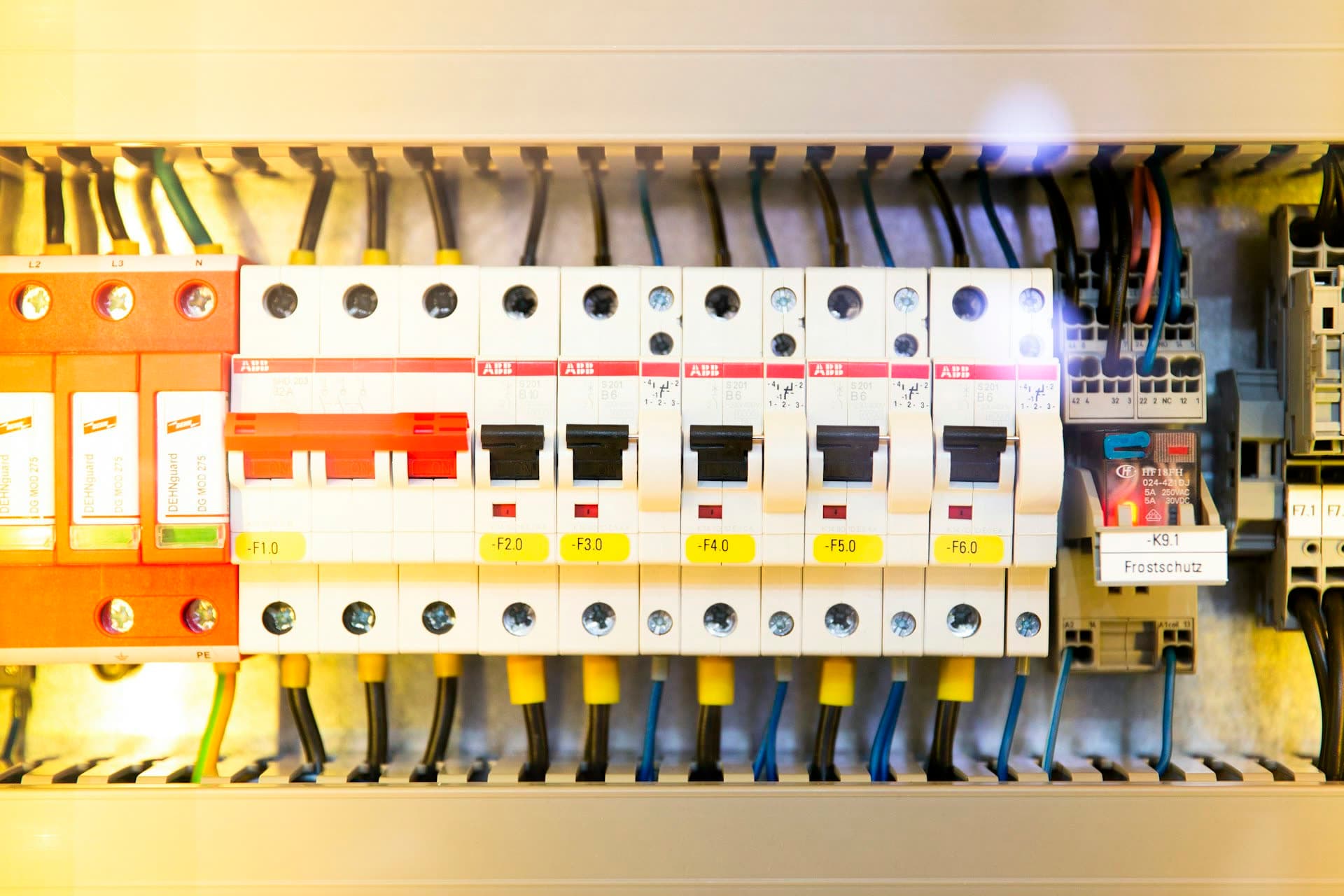 Residential breaker panel with its cover off